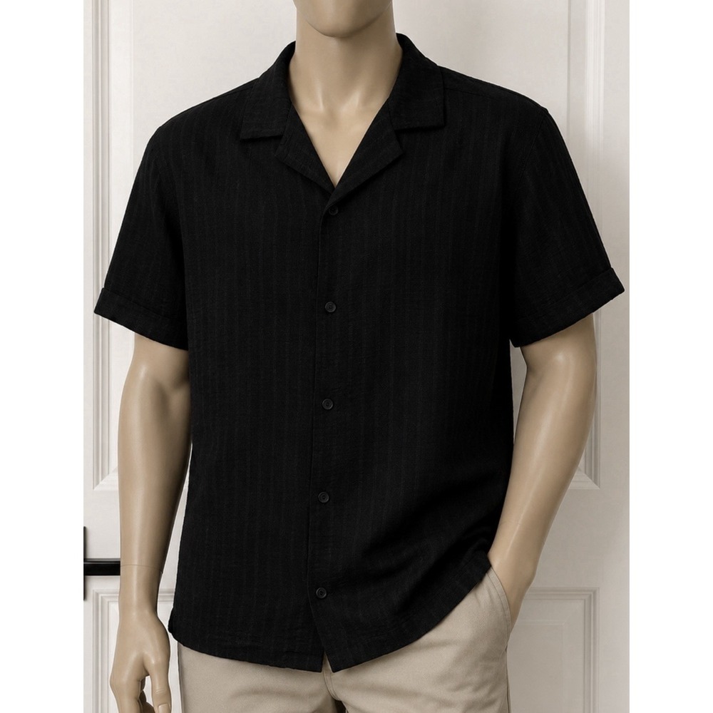DENIM AND FLOWERS Ricky Singh Black Striped Short Sleeve Beach Size Large L